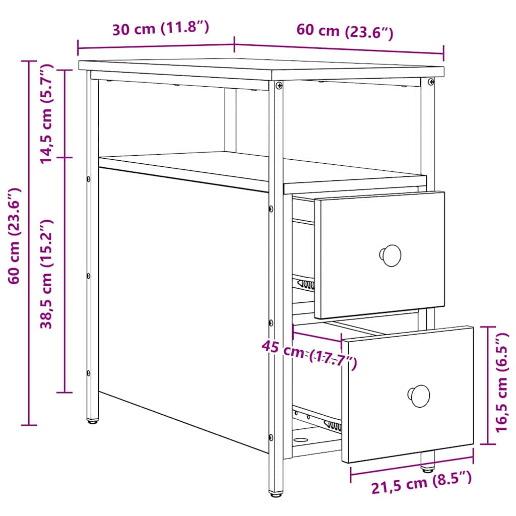 vidaXL Nachttisch mit Schubladen Altholz 30 x 60 x 60 cm Holzwerkstoff