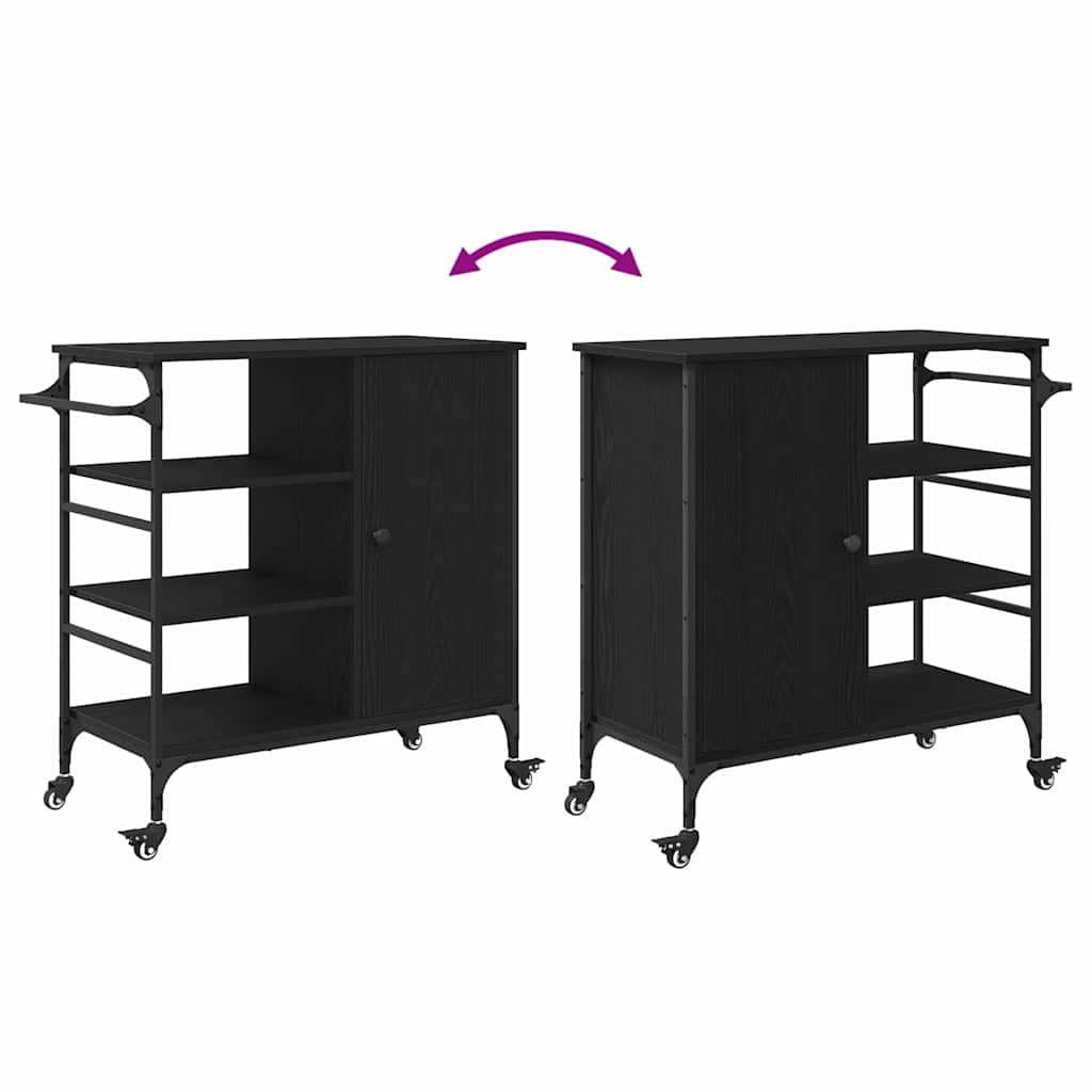 Küchentrolley Schwarz Eichen-Optik 87,5 x 39 x 84,5 cm