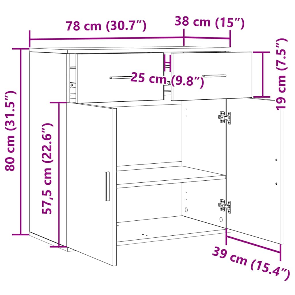 Sideboard Artisan-Eiche 78 x 38 x 80 cm Holzwerkstoff