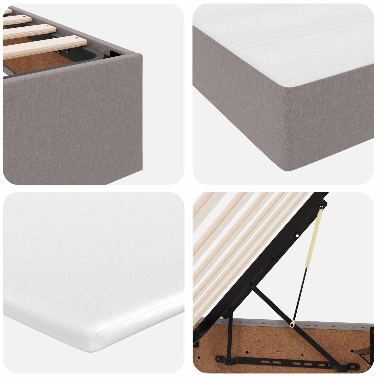 Aufbewahrungsbett mit Matratze Taupe 200 x 200 cm Polyester