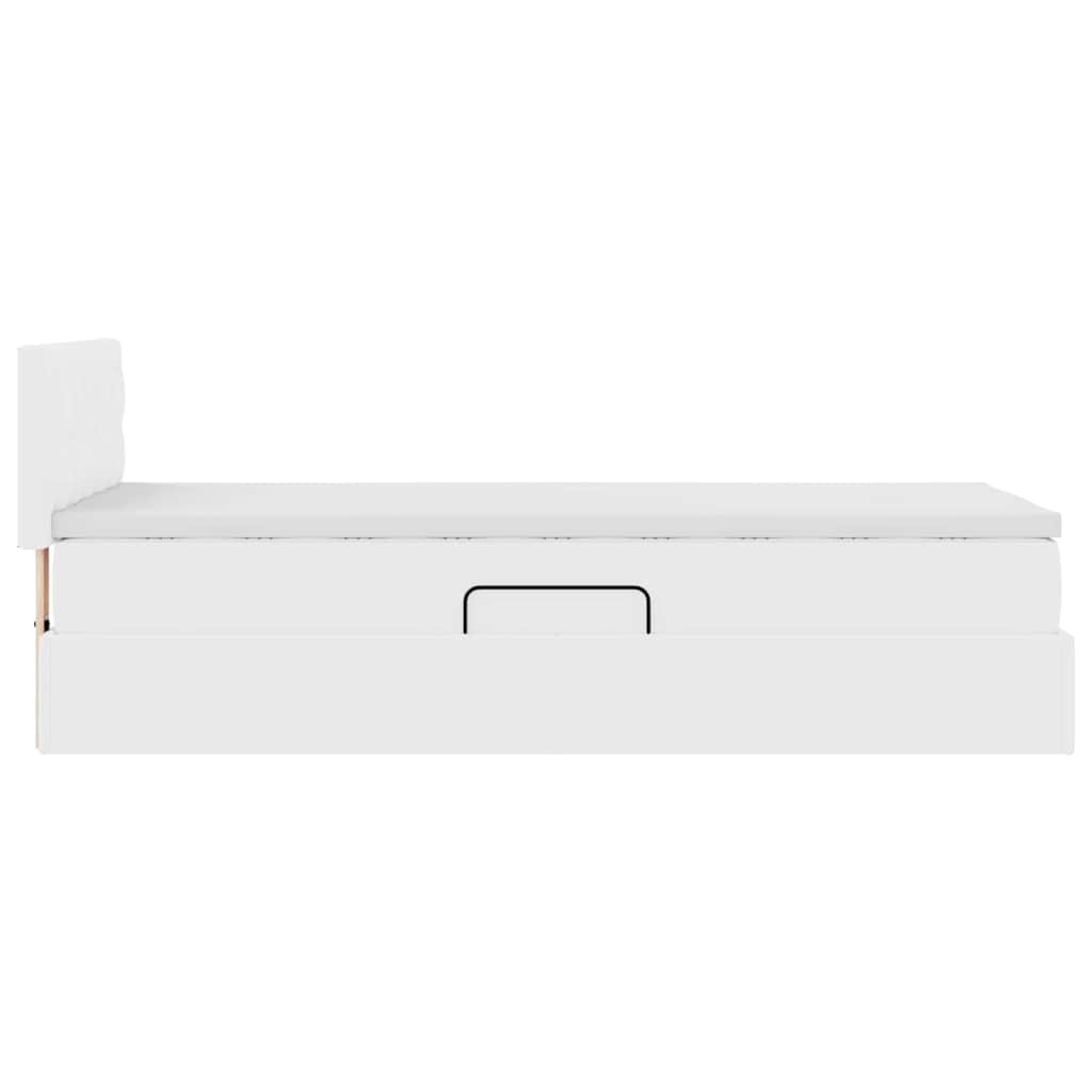 Bett mit Stauraum und LED Reinweiß 100 x 200 cm Kunstleder