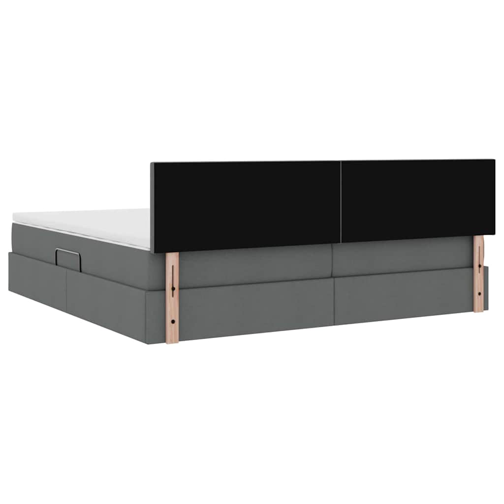 Bett mit Stauraum und LED mit LED Dunkelgrau 200 x 200 cm Stoff