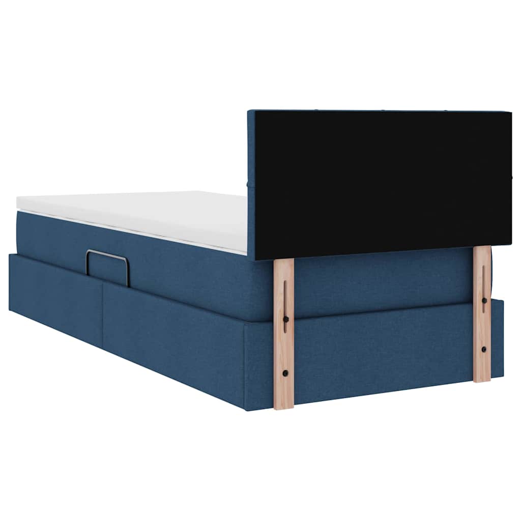 vidaXL Bett mit Stauraum und LED mit Matratze Blau 90 x 200 cm Stoff