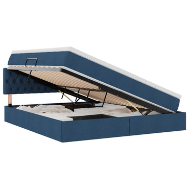 vidaXL Bett mit Stauraum und LED mit Matratze Blau 160 x 200 cm Stoff