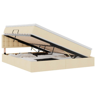 vidaXL Bett mit Stauraum und LED mit Matratze Creme 160 x 200 cm Stoff