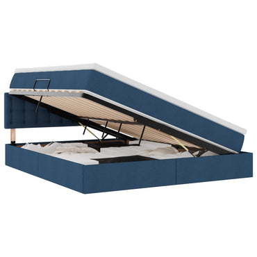vidaXL Bett mit Stauraum und LED mit Matratze Blau 160 x 200 cm Stoff