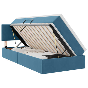 vidaXL Bett mit Stauraum und LED mit LED Dunkelblau 100 x 200 cm Samt