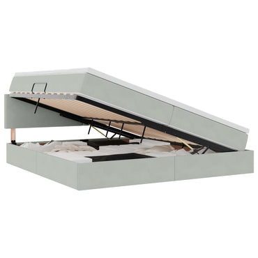 vidaXL Bett mit Stauraum und LED mit LED Hellgrau 200 x 200 cm Samt