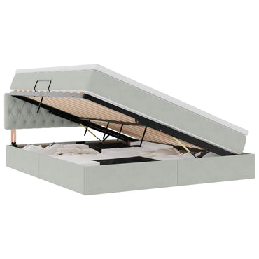 vidaXL Bett mit Stauraum und LED mit LED Hellgrau 160 x 200 cm Samt