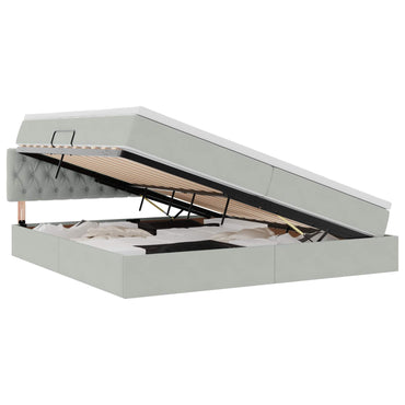 vidaXL Bett mit Stauraum und LED mit LED Hellgrau 200 x 200 cm Samt