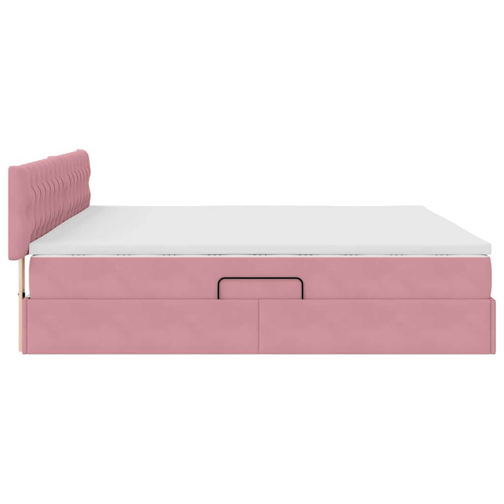 Bett mit Stauraum und LED mit Matratze Rosa 200 x 200 cm Samt