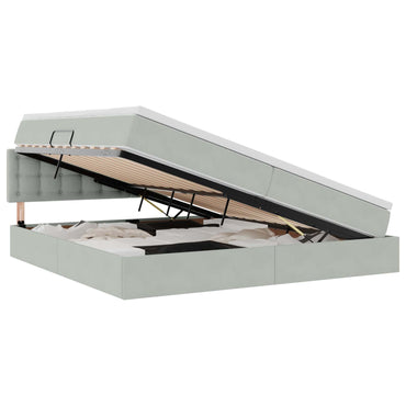 vidaXL Bett mit Stauraum und LED mit LED Hellgrau 200 x 200 cm Samt
