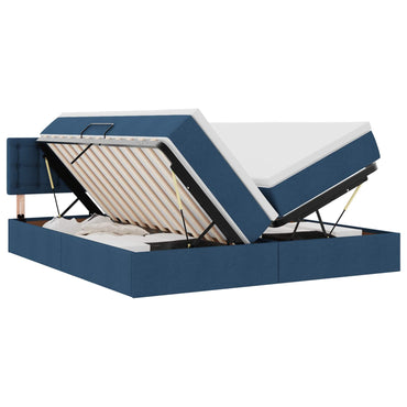 vidaXL Bett mit LED-Lichtleisten mit Kopfteil Blau 180 x 200 cm Stoff