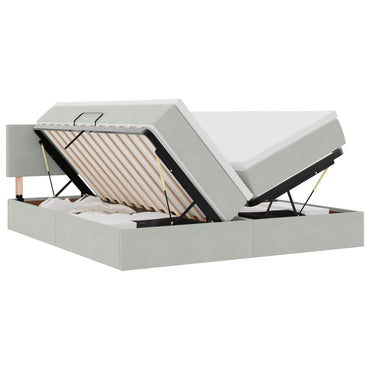 vidaXL Bett mit LED-Lichtleisten Hellgrau 200 x 200 cm Samt
