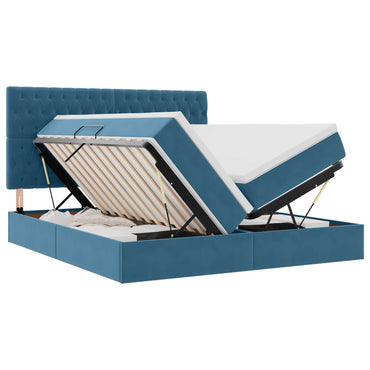 vidaXL Lit de rangement avec matelas bleu foncé 200 x 200 cm velours