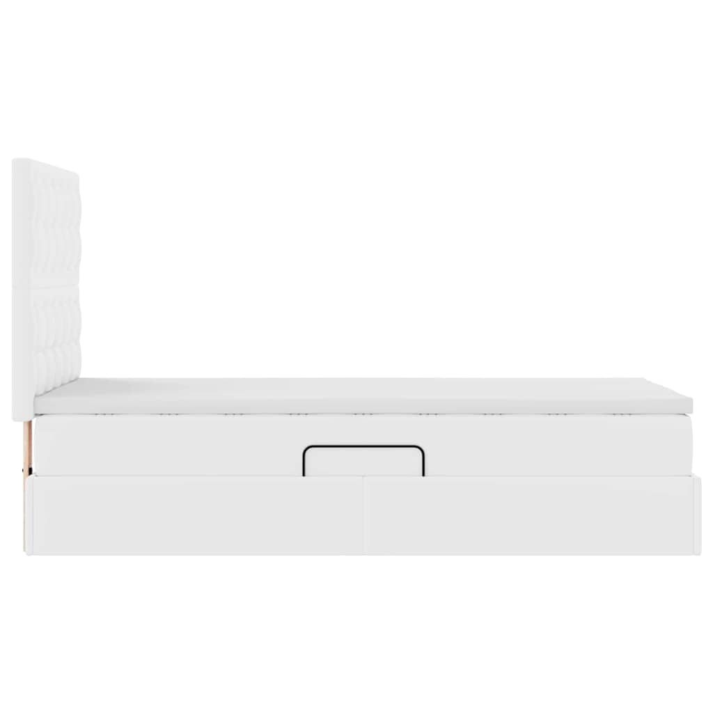 Bett mit Stauraum und LED Reinweiß 90 x 200 cm Kunstleder