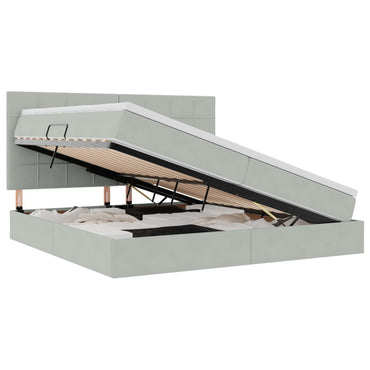 vidaXL Bett mit Stauraum und LED mit LED Hellgrau 200 x 200 cm Samt