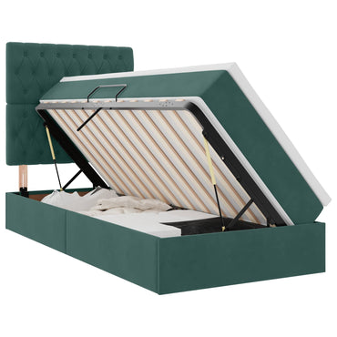 vidaXL Bett mit Stauraum und LED mit LED Dunkelgrün 100 x 200 cm Samt