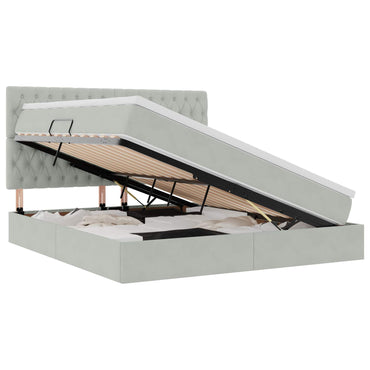 vidaXL Bett mit Stauraum und LED mit LED Hellgrau 160 x 200 cm Samt