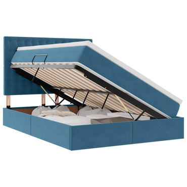 vidaXL Lit avec rangement et LED Bleu foncé 140 x 190 cm Velours