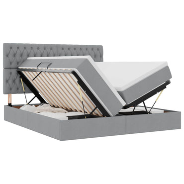 vidaXL Bett mit LED-Lichtleisten Hellgrau 200 x 200 cm Stoff