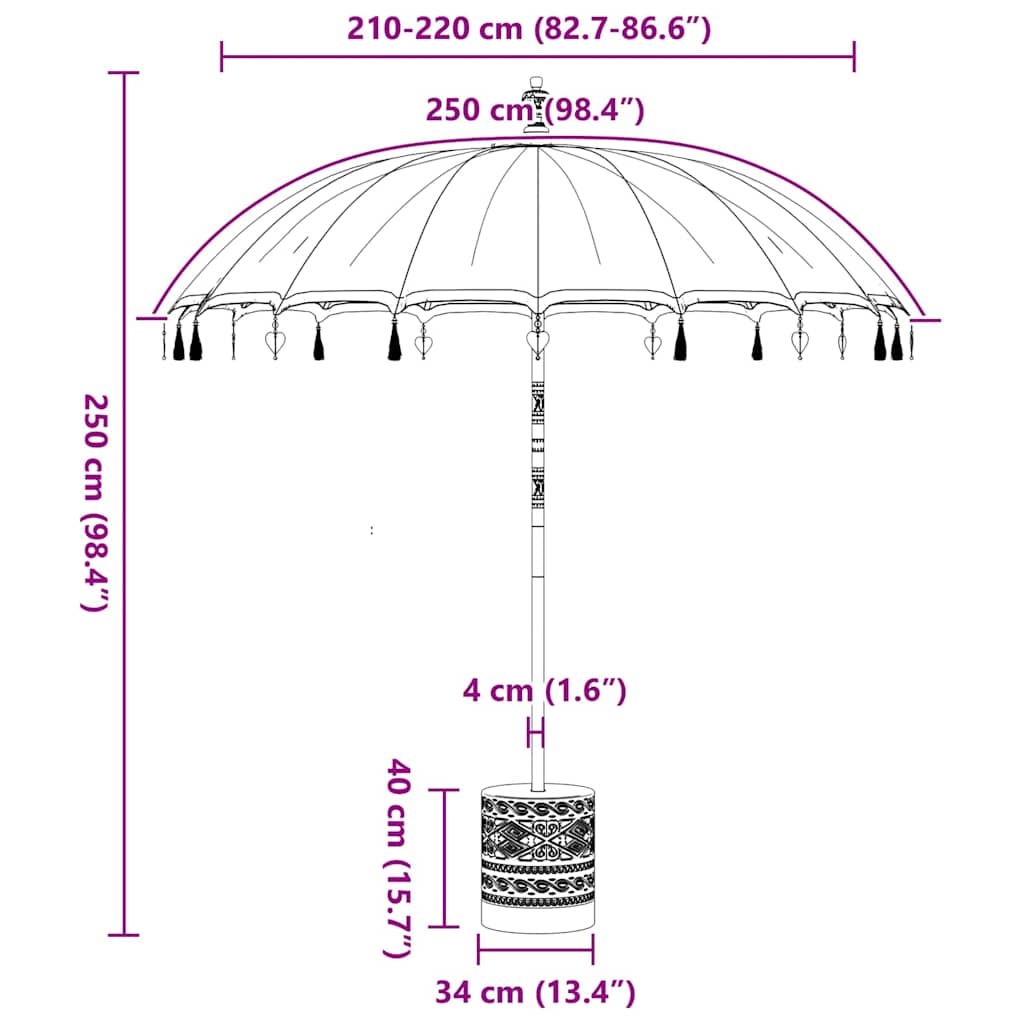 vidaXL Balinesischer Sonnenschirm mit Sockel 260 210-220 cm