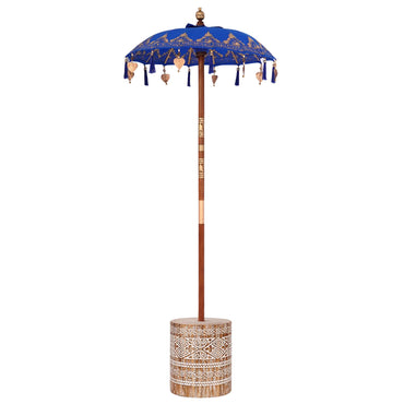 vidaXL Balinesischer Sonnenschirm mit Sockel Blau 95 x 95 x 260 cm