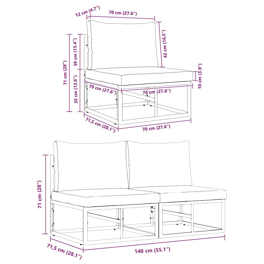 Gartenmöbel 2 Stück Schwarz und Anthrazit 70 x 71,5 x 71 cm