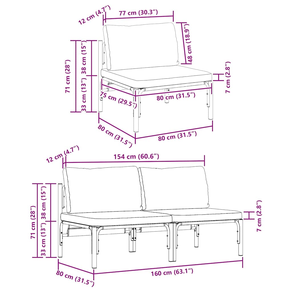 vidaXL Gartenmöbel mit Kissen 2 pcs Anthrazit 80 x 80 x 71 cm Stahl