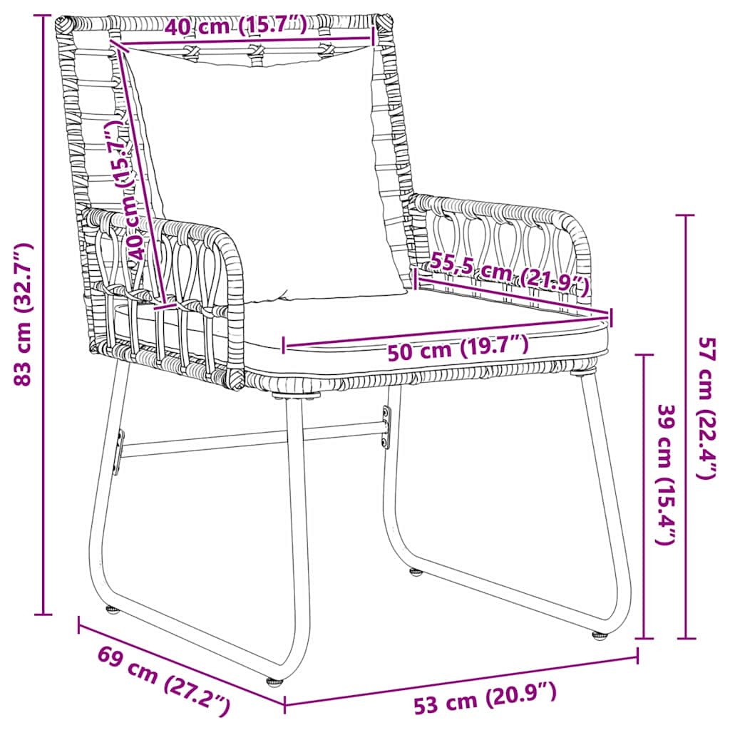 vidaXL Salon de jardin à manger 3 pcs Marron et Crème Résine tressée