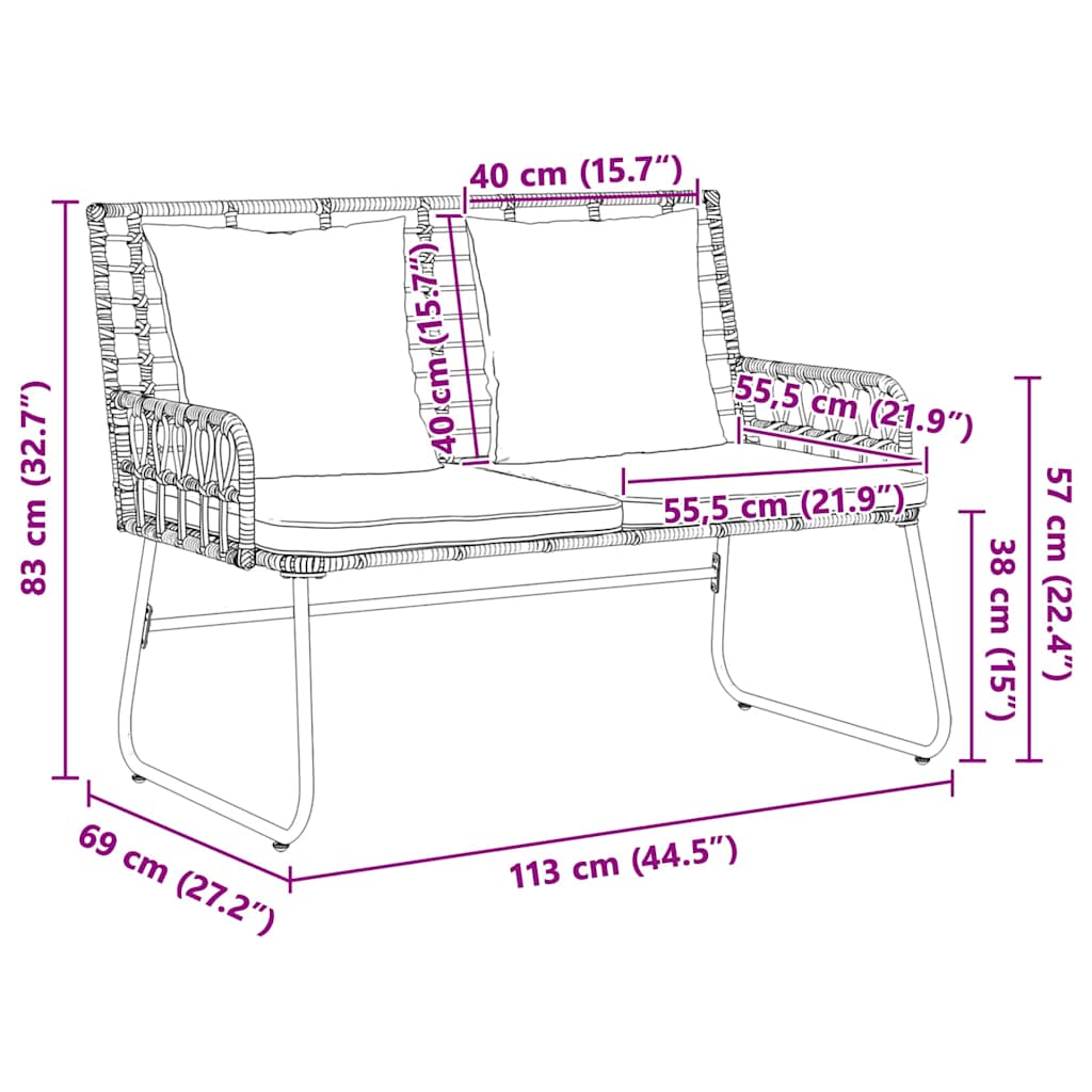 Gartenbank Braun und Creme Poly-Rattan