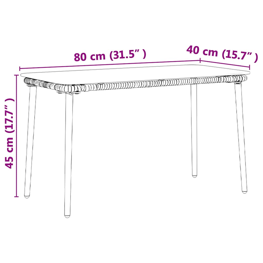 vidaXL Gartentisch Schwarz 80 x 40 x 45 cm Poly-Rattan