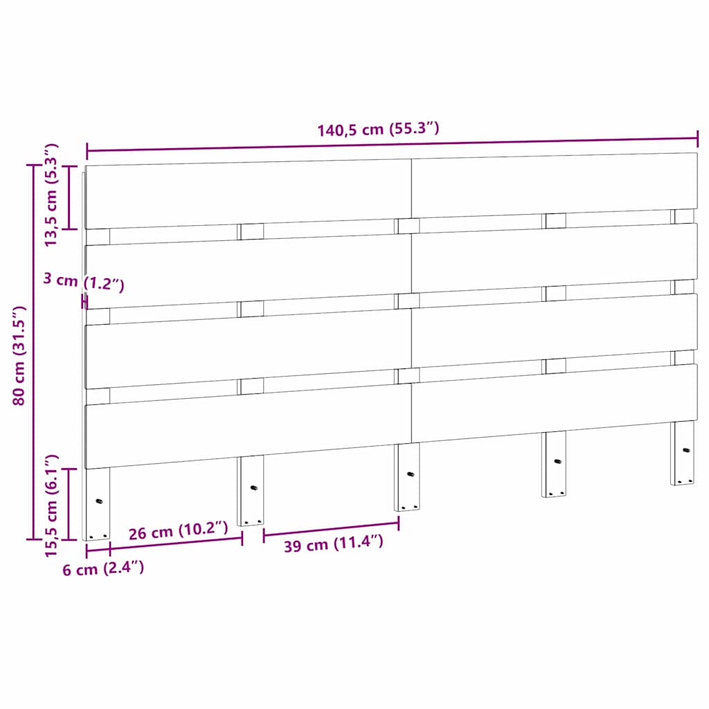 vidaXL Kopfteil Braun 140,5 x 3 x 80 cm Massives Kiefernholz