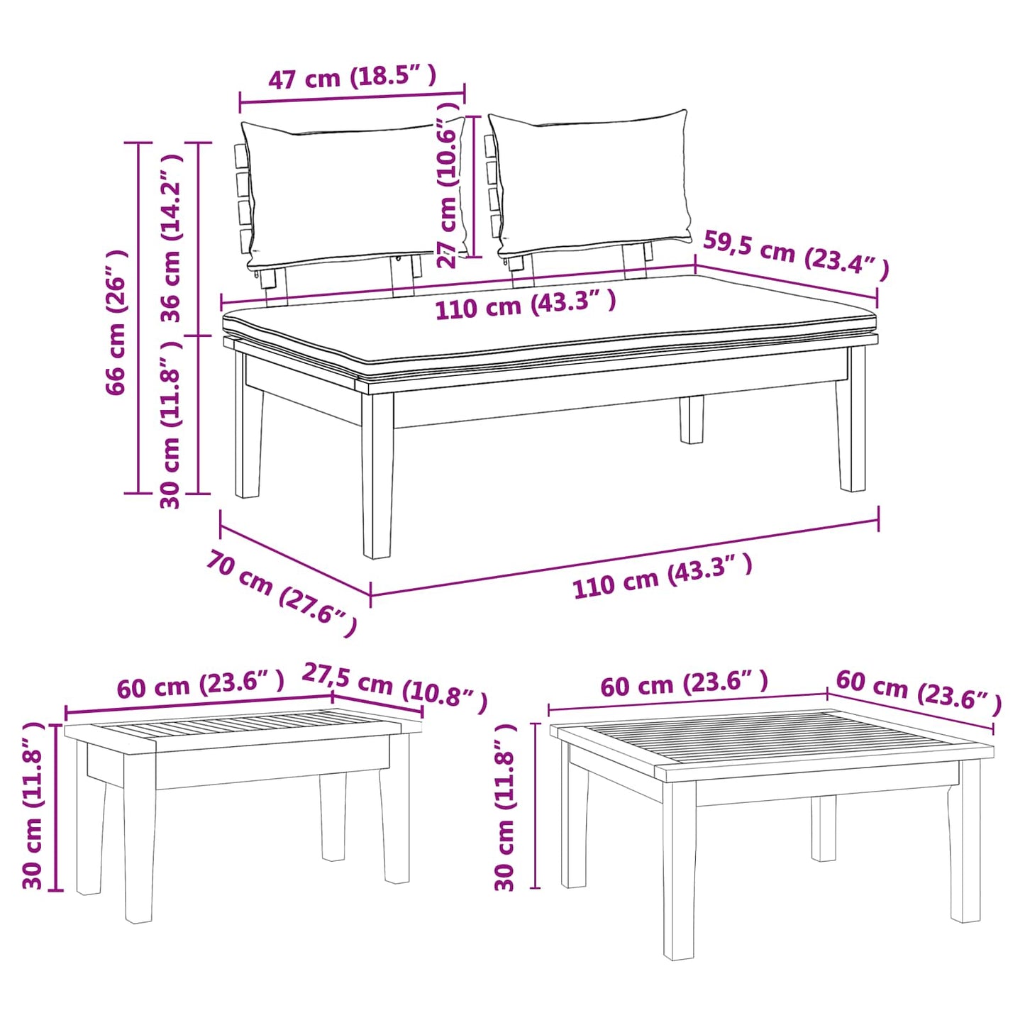 Gartensofa-set 5 pcs Braun und Grau