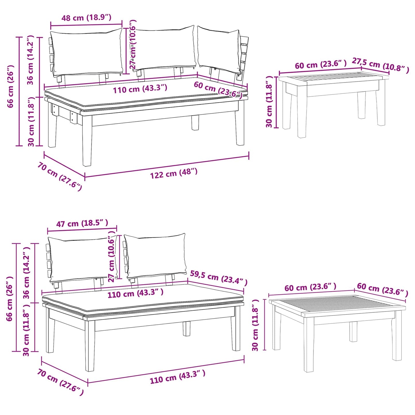 vidaXL Gartensofa-set 4 pcs Braun und Grau