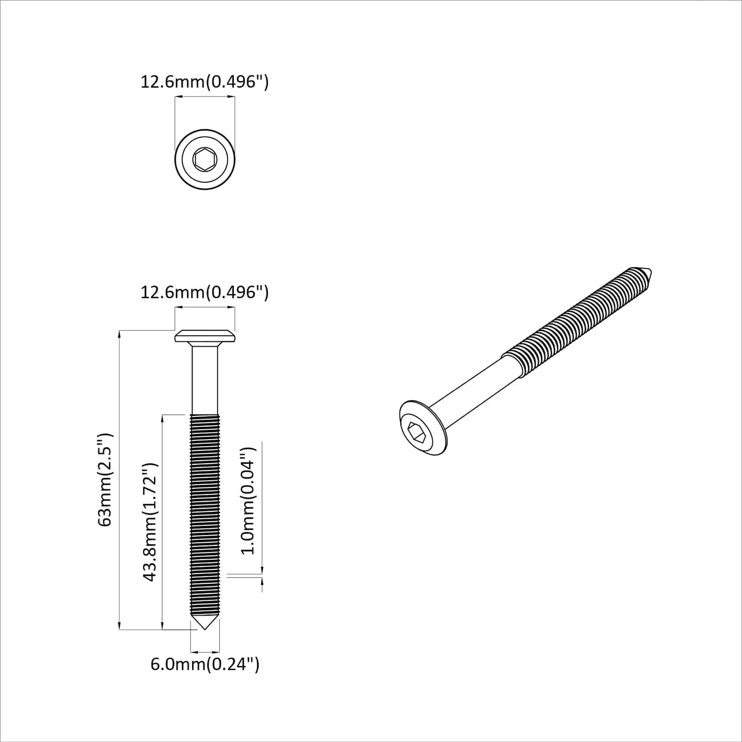 Schraube 1600 pcs Silber M6 x 60 mm Stahl