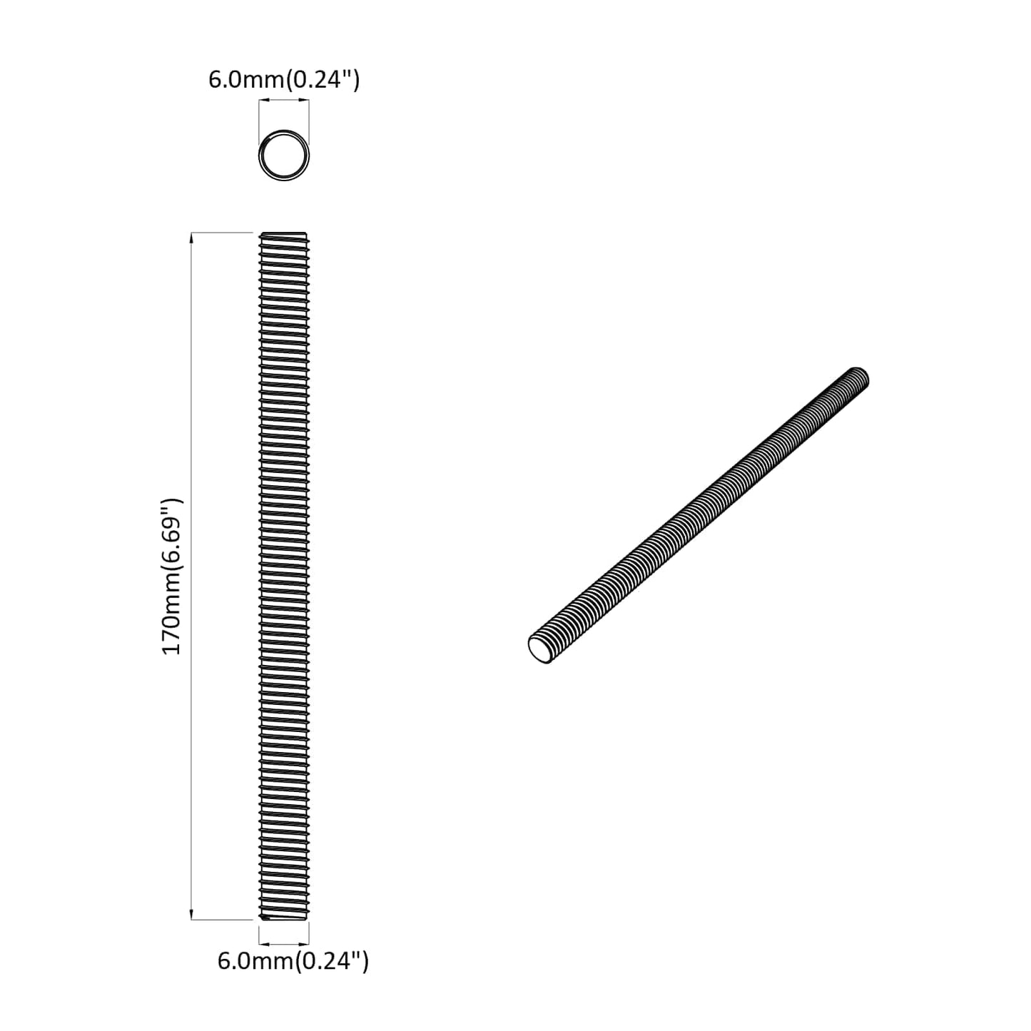 Gewindestange 2 pcs Silber 6 x 170 mm Stahl