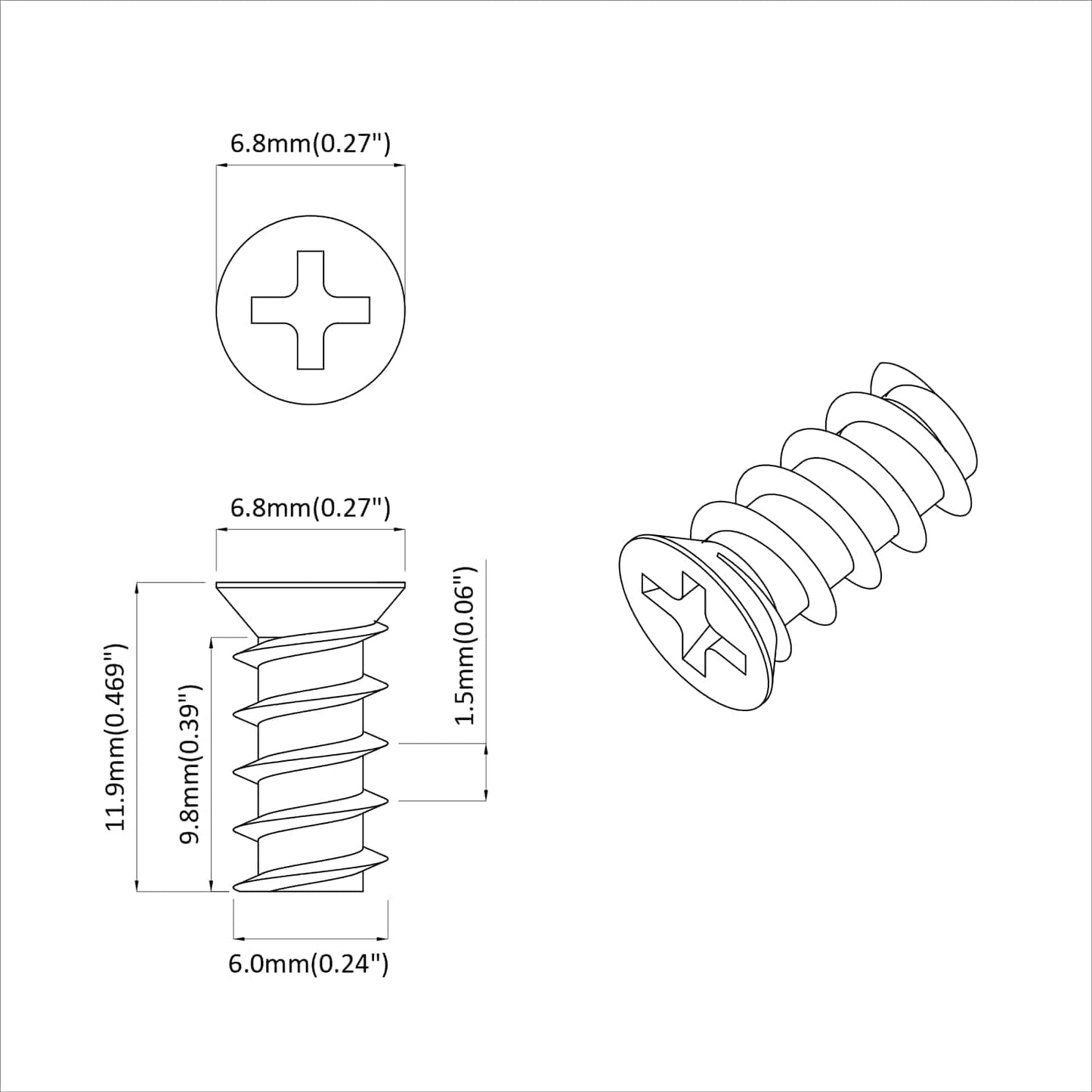 Schraube 10909 pcs Silber M6 x 12 mm Eisen