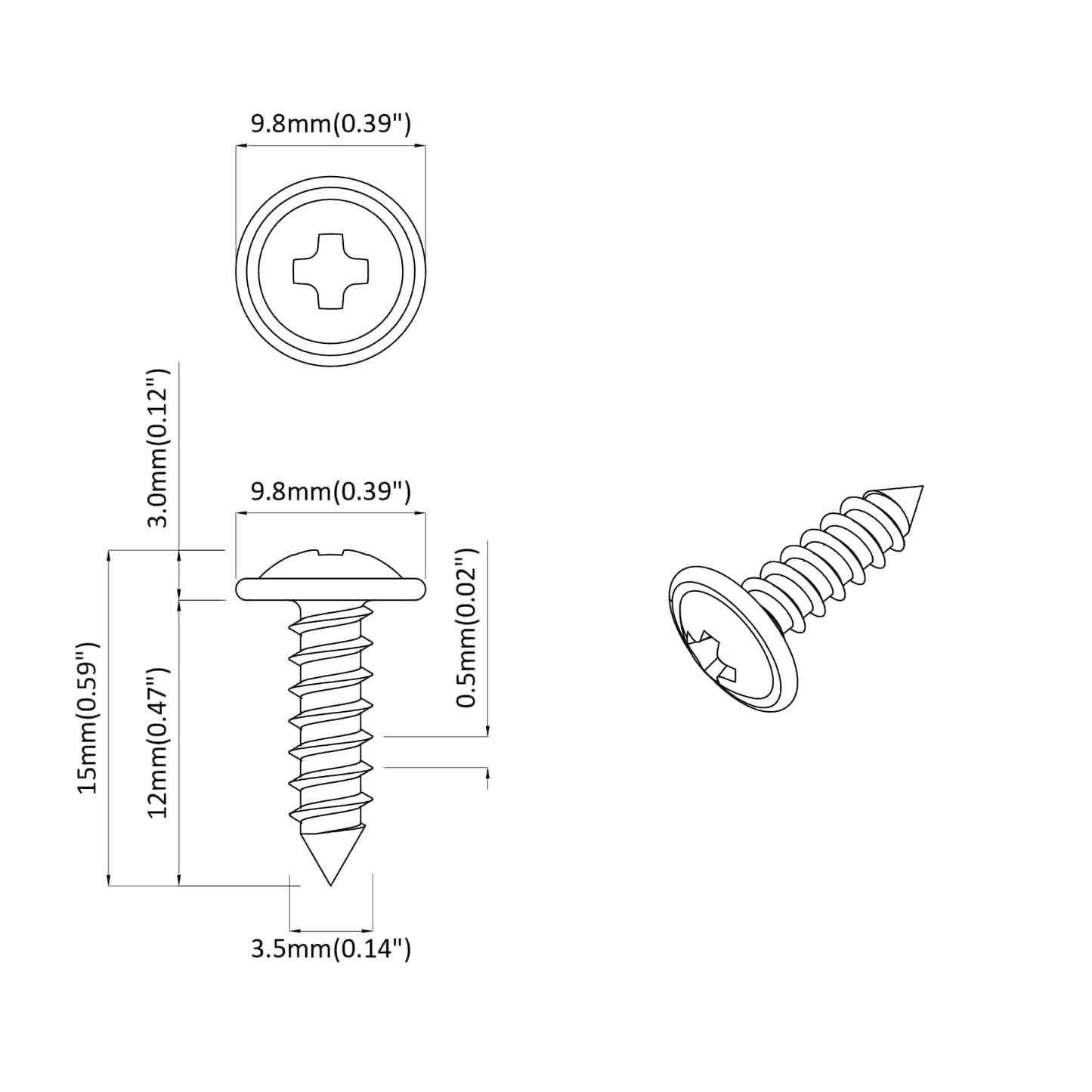 Selbstschneidender Nagel 2 pcs Schwarz 3,5 x 12 mm Eisen