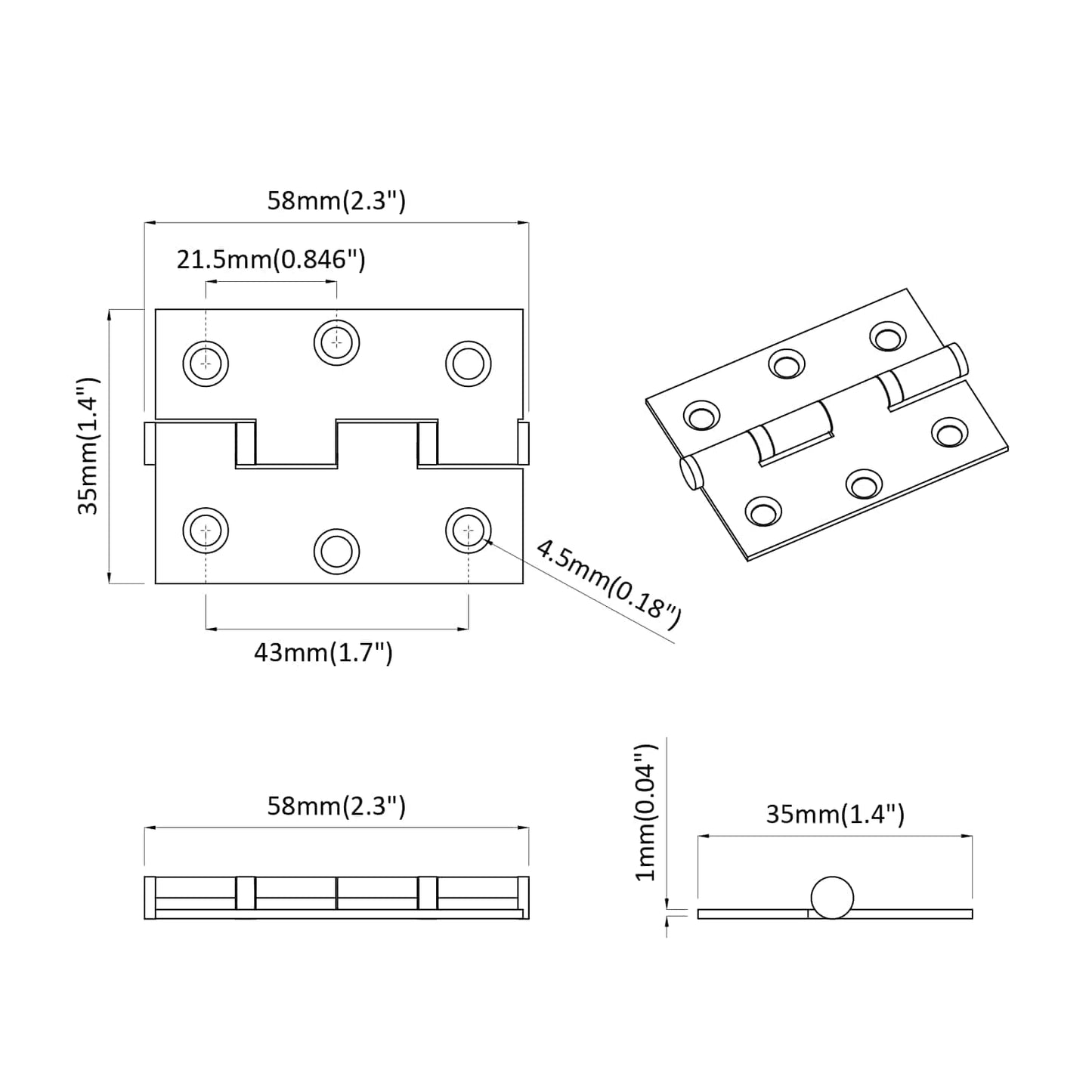 Scharnier Uni 12 pcs Silber 58 x 35 x 1 mm Stahl