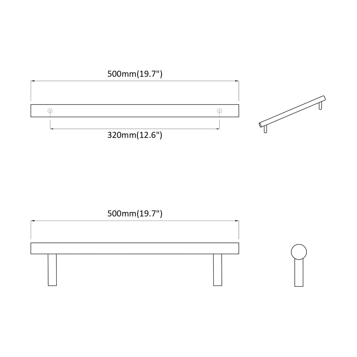 Griff 12 pcs Silber 500 mm Stahl