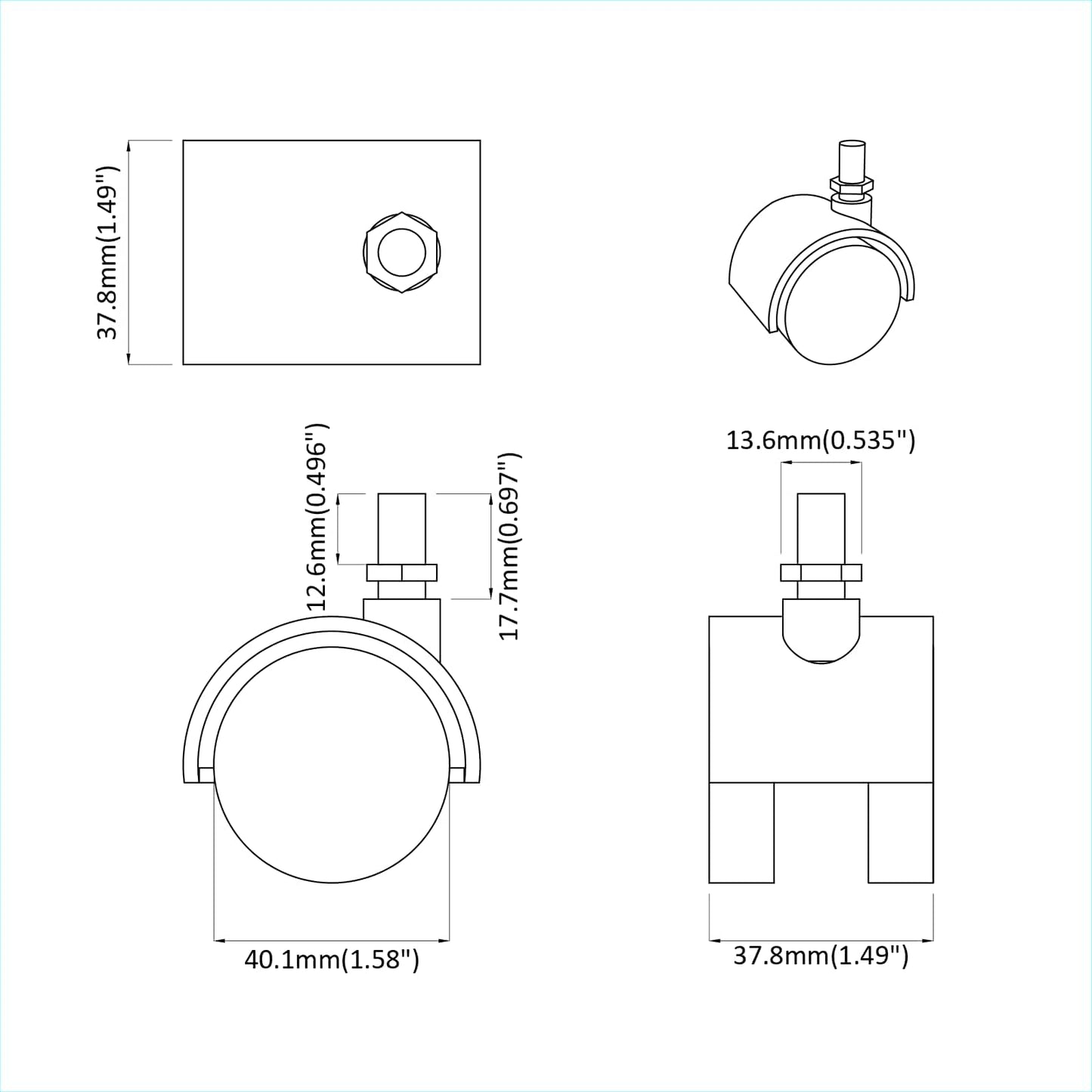 Rollen 2 pcs Schwarz 40,1 x 37,8 mm PP und Eisen