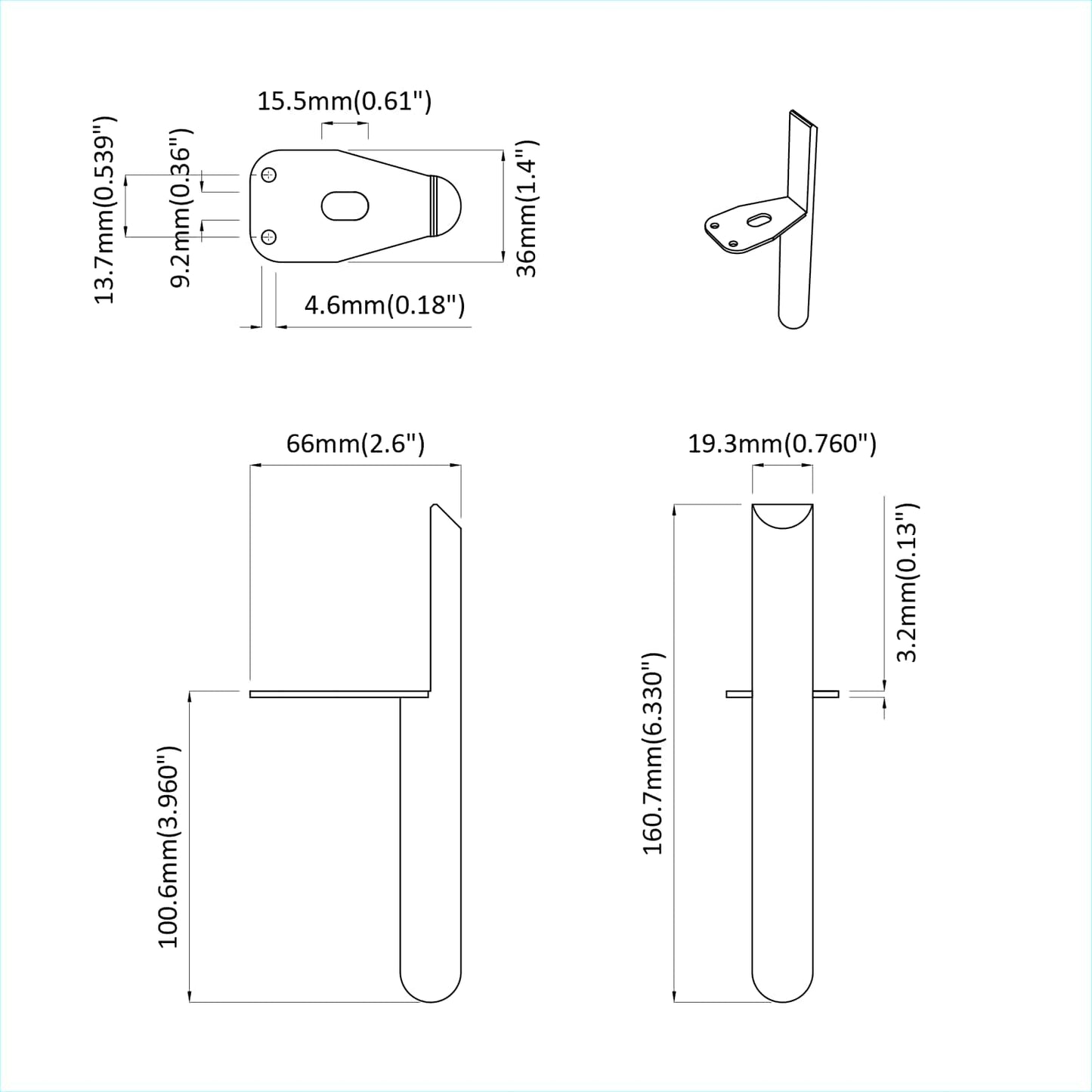 Möbelbeine 2 pcs Schwarz 66 x 36 x 160 mm Eisen