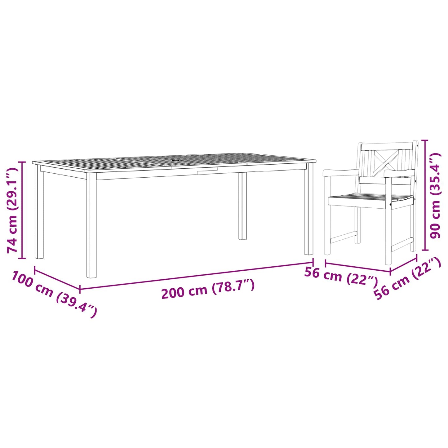 vidaXL Garten Essgruppe 7 pcs Braun Massivholz Akazie