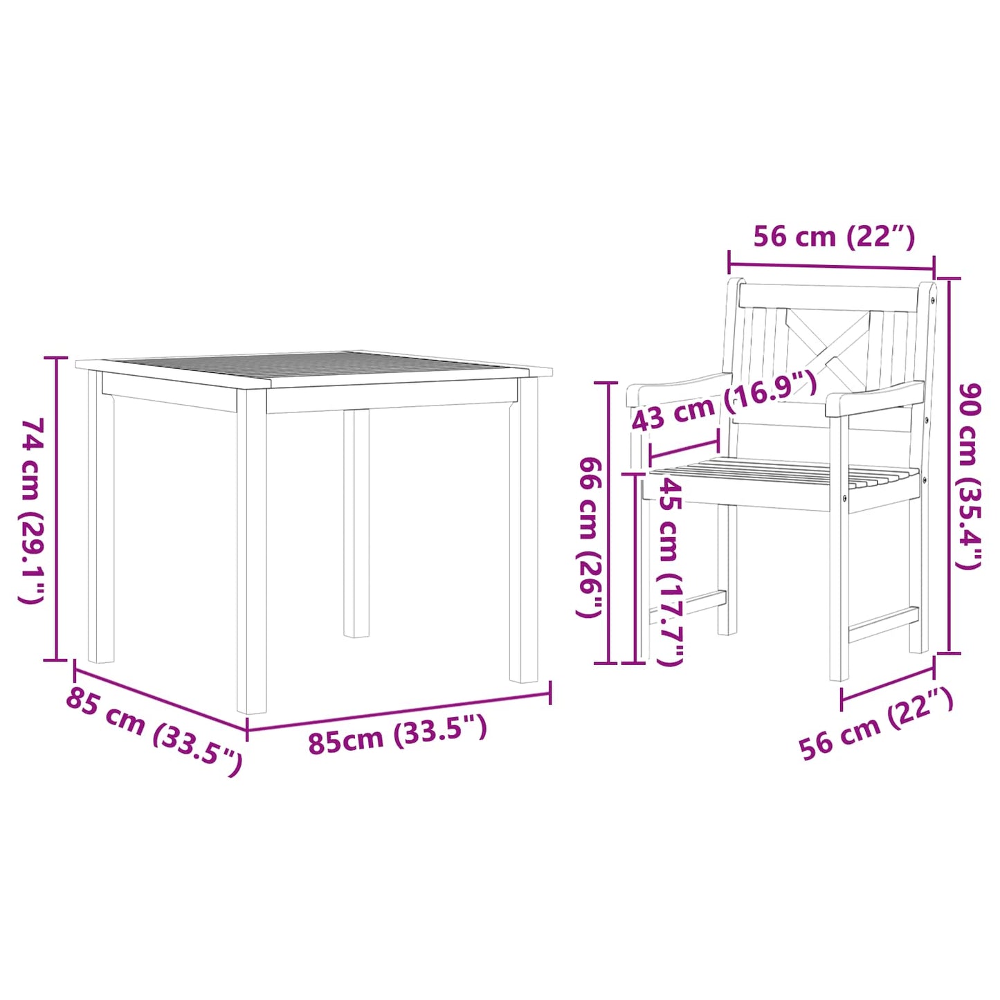 vidaXL Garten Essgruppe 5 pcs Braun Massivholz Akazie