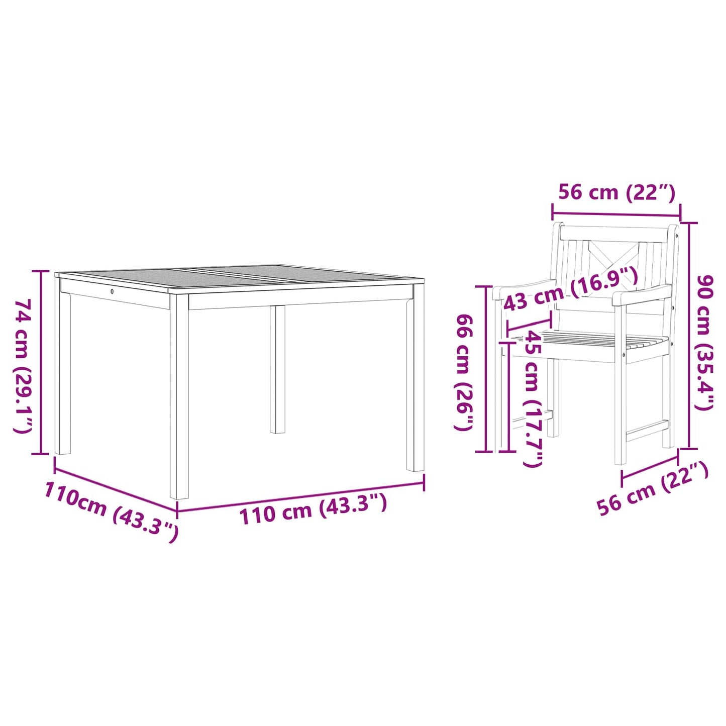 vidaXL Garten Essgruppe 3 pcs Braun Massivholz Akazie