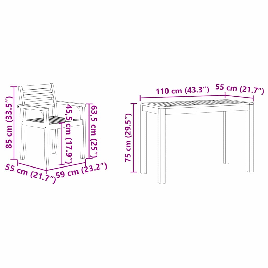 vidaXL Garten Essgruppe 3 pcs Braun Massivholz Akazie