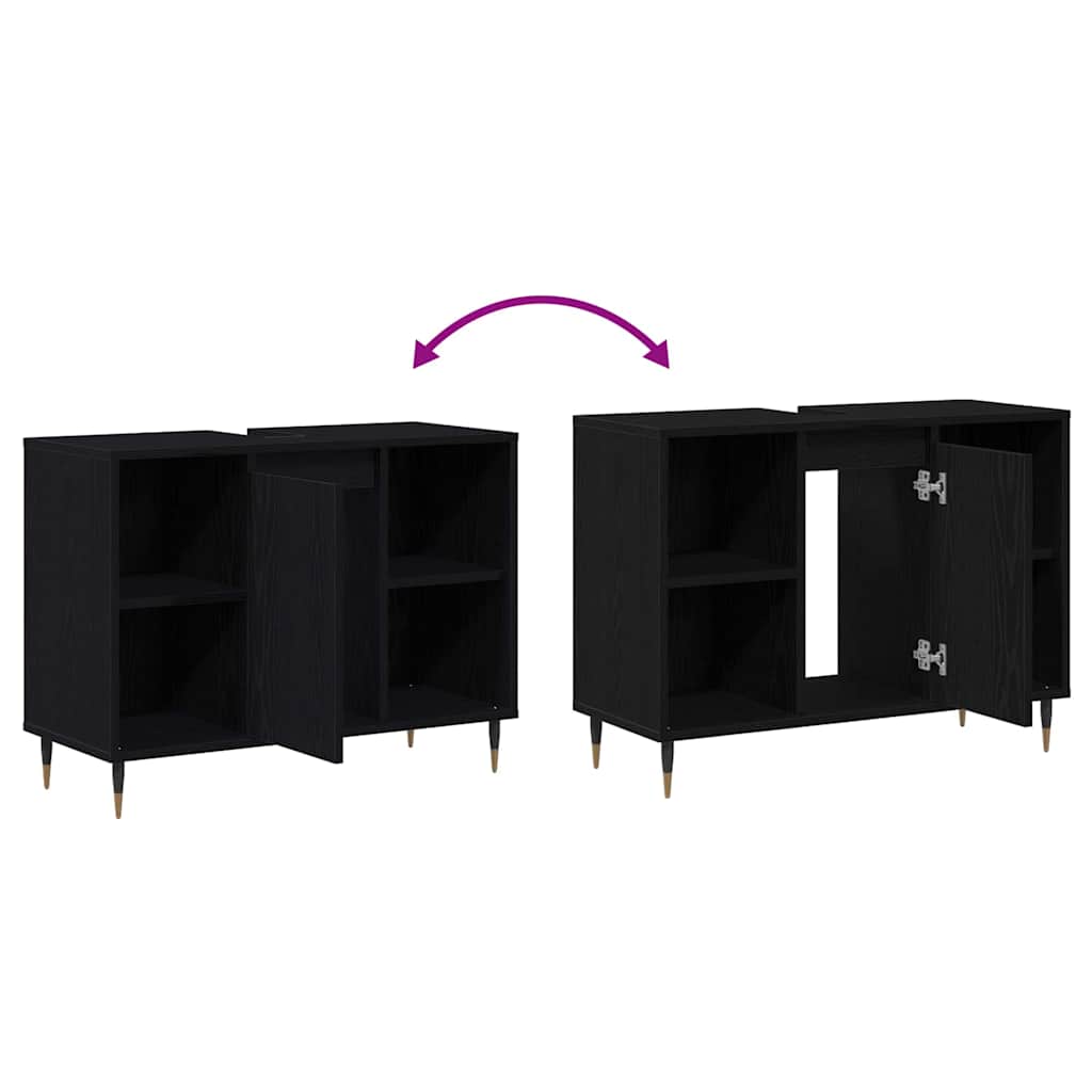 vidaXL Badezimmerschrank mit Tür Schwarz 80 x 33 x 60 cm Holzwerkstoff