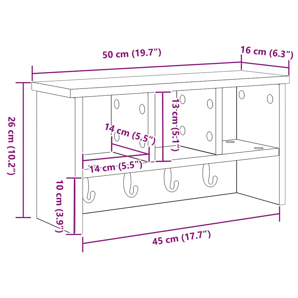 vidaXL Wandmontierter Kleiderständer Artisan-Eiche 50 x 16 x 26 cm