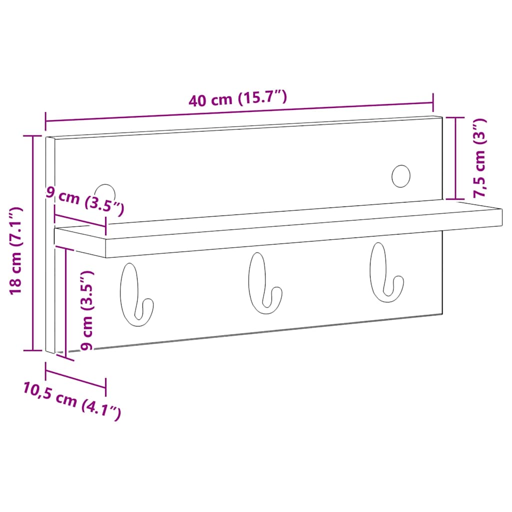 vidaXL Wandmontierter nachttisch Weiß 40 x 10,5 x 18 cm Holzwerkstoff
